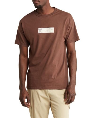 Obey Modern Bar Cotton Graphic T-shirt - Brown