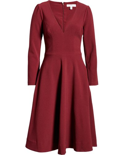 Dress the Population Catrine Fit & Flare Stretch Crepe Midi Dress In Burgundy At Nordstrom Rack - Red