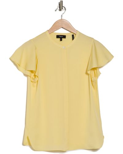 Theory Tp Mod Flounce Sleeve Silk Blouse - Yellow