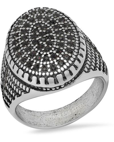 HMY Jewelry Stainless Steel Pavé Ring - Gray