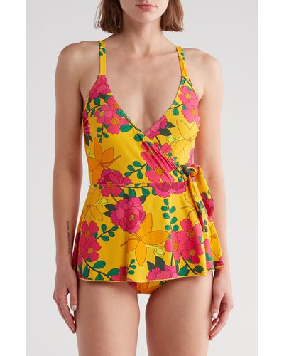 Betsey Johnson Floral Faux Wrap Swim Dress - Multicolor