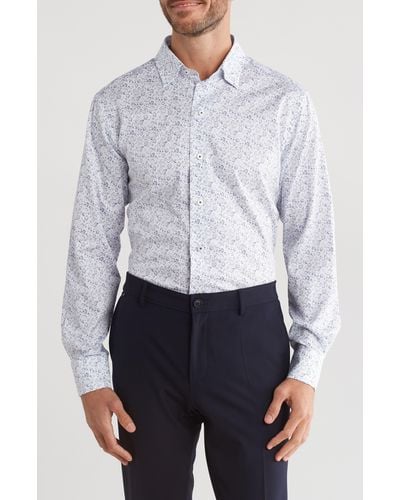 David Donahue Paisley Casual Cotton Twill Button-up Shirt - White