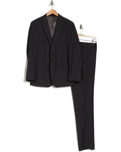 Calvin Klein Maddrey Slim Fit Charcoal Wool Blend Sharkskin Suit - Black