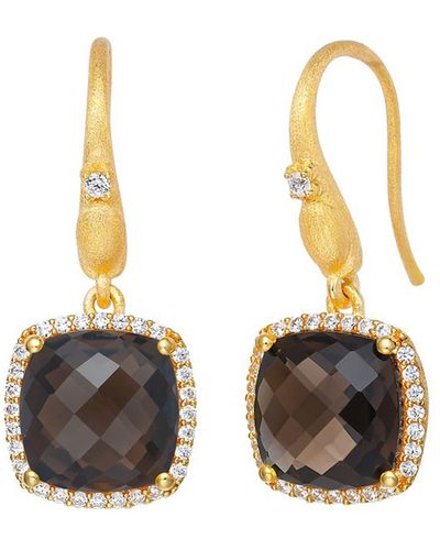 Lafonn Gold Plated Sterling Silver Smoky Quartz & Simulated Diamond Drop Earrings - Multicolor