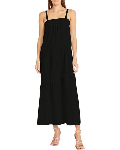 Donna Morgan Tiered Stretch Cotton Maxi Sundress - Black