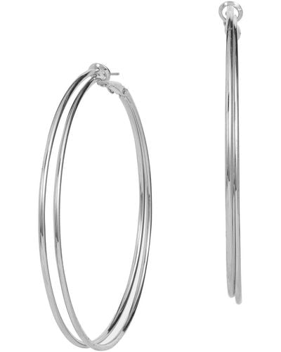 Savvy Cie Jewels Rhodium Plated Brass 63.5mm Xl Double Hoop Earrings - White