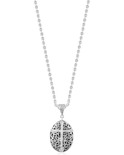 Lois Hill Sterling Silver Diamond Cross Oval Pendant Necklace - White