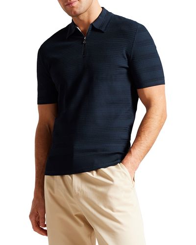 Ted Baker Stree Textured Stitch Polo Sweater - Blue