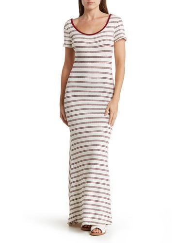 Go Couture Stripe Short Sleeve Rib Maxi Dress - Multicolor