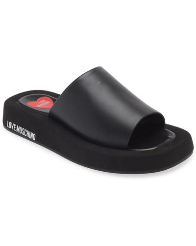 Love Moschino Logo Platform Slide Sandal - Black