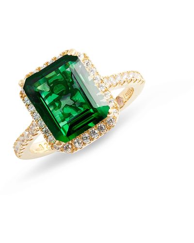 Suzy Levian 14k Gold Plated Sterling Silver Emerald Cubic Zirconia Ring - Green