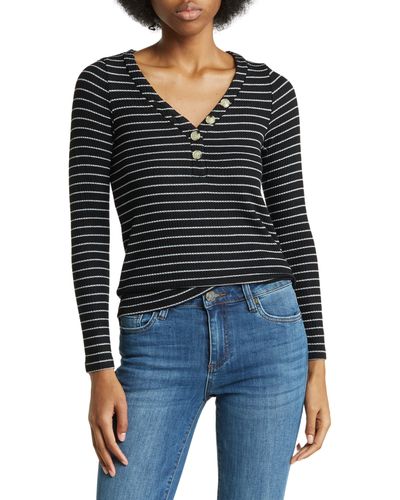 Lucky Brand Striped Long Sleeve Henely T-shirt - Black