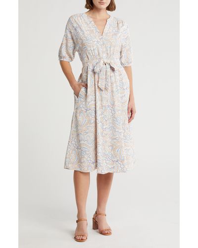 Lucky Brand Printed Belted Midi Dress - White