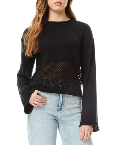 Love By Design Apollo Open Knit Hem Crop Sweater - Black
