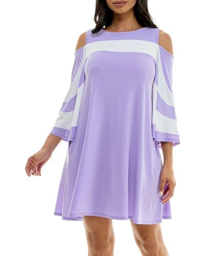 Nina Leonard Ity Stripe Cold Shoulder Dress - Purple