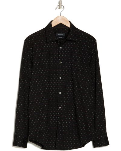 Bugatchi Trim Fit Dot Print Stretch Cotton Button-up Shirt - Black