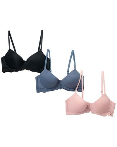 Lucky Brand Lace Band Balconette Bra - Pack Of 3 - Blue