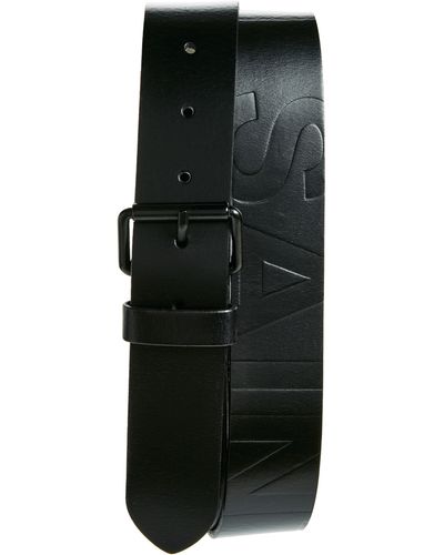 AllSaints Oversize Embossed Logo Leather Belt - Black