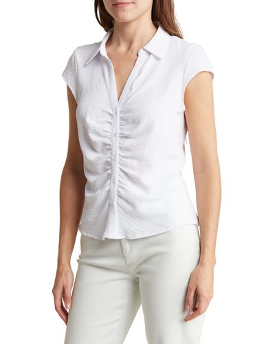 Laundry by Shelli Segal Cap Sleeve Ruched Button-up Top - White