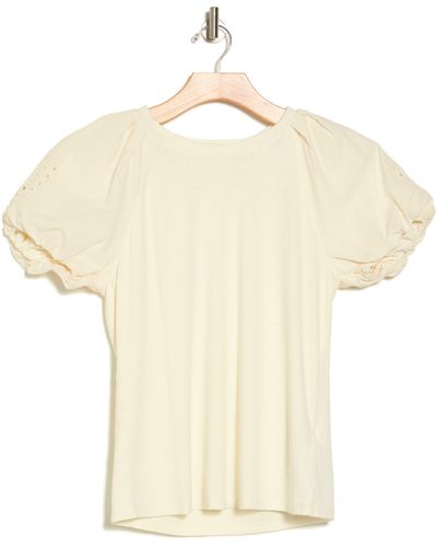 7 For All Mankind Puff Sleeve Mixed Media Top - Natural