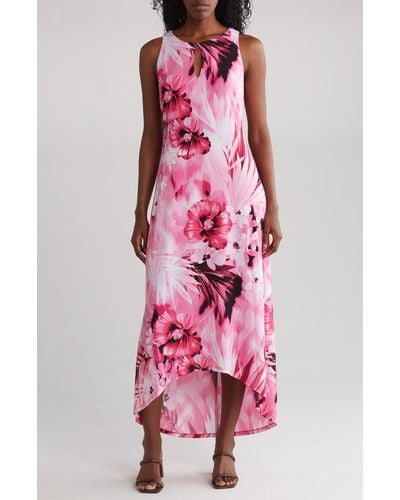 Connected Apparel Floral High-low Maxi Dress - Pink