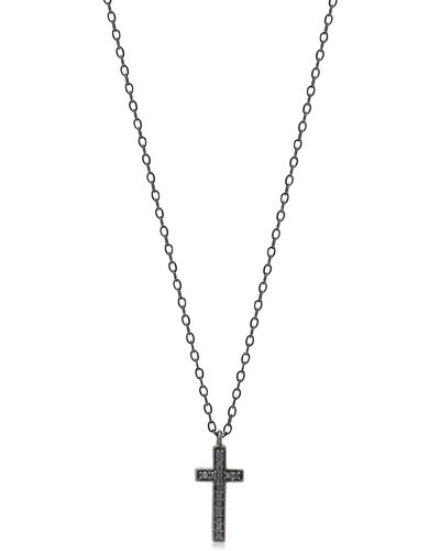 Lois Hill Black Rhodium Plate Sterling Silver Brown Diamond Cross Pendant Necklace - Metallic
