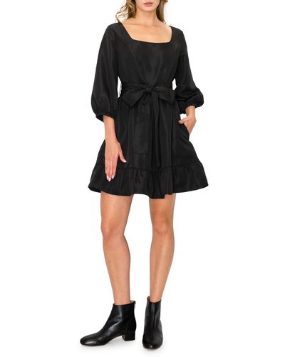 MELLODAY Square Neck Three-quarter Sleeve Mini Dress In Black At Nordstrom Rack