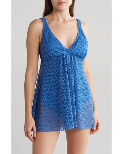 Nicole Miller Fly Away Crochet One-piece Swimsuit - Blue