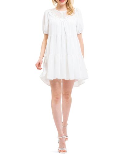 Blu Pepper Puff Sleeve Tiered Dress - White