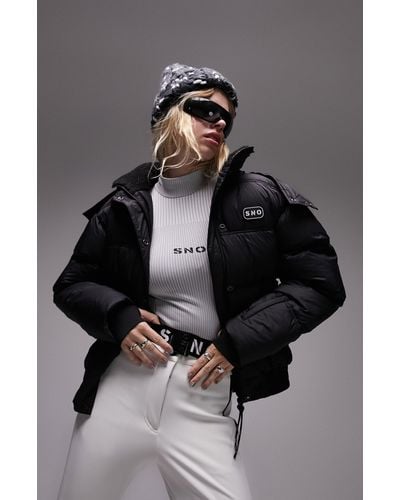 TOPSHOP Sno Hooded Ski Puffer Jacket - Gray