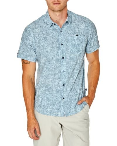 7 Diamonds Ocean Drive Print Stretch Short Sleeve Button-up Shirt - Blue