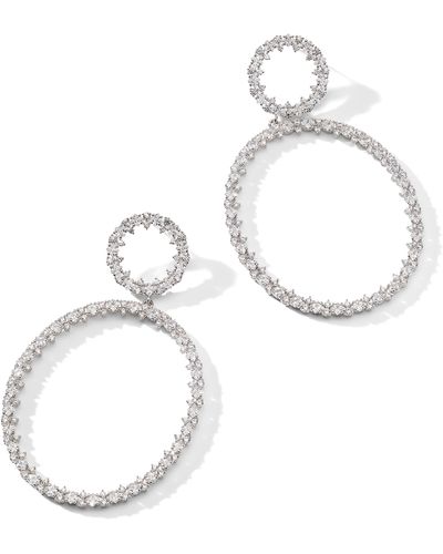 Nadri Tulle Cubic Zirconia Frontal Hoop Drop Earrings - White