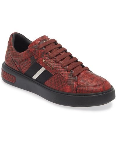 Bally Marell Snakeskin Embossed Leather Sneaker - Red