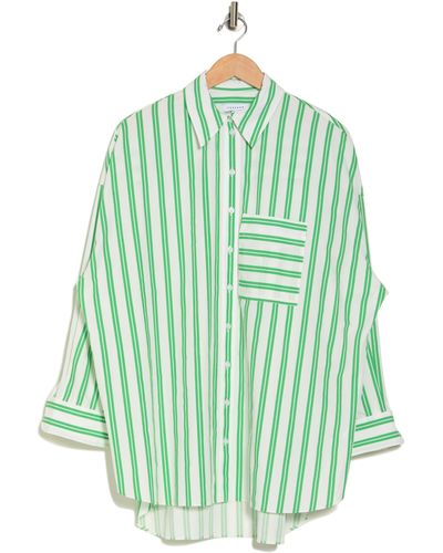 TOPSHOP Oversized Stripe Poplin Shirt - Green