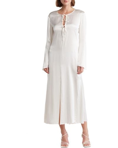 FRAME Tie Neck Long Sleeve Silk Midi Dress - White