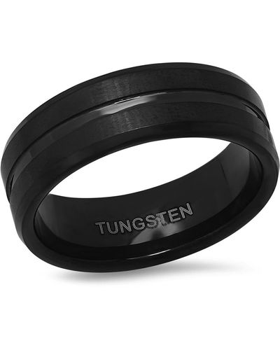 HMY Jewelry Black Ip Tungsten Accented Ring