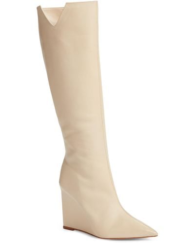 SCHUTZ SHOES Asya Up Cut Wedge Pointed Toe Knee High Boot - White