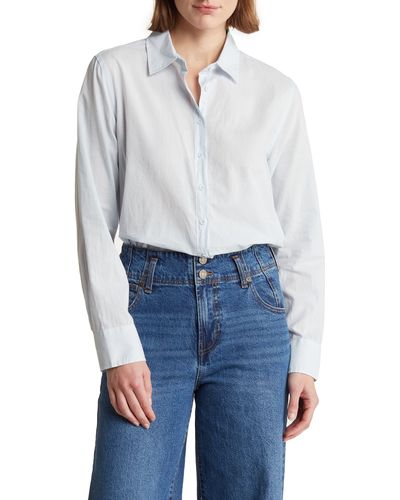 Habitual Long Sleeve Button-up Tunic Shirt - Blue