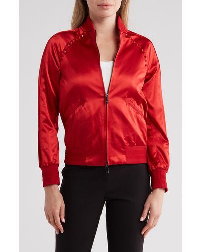 Valentino Rockstud Cotton Sateen Bomber Jacket - Red