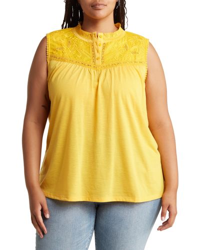 Forgotten Grace Embroidered Cotton Tank Top - Yellow