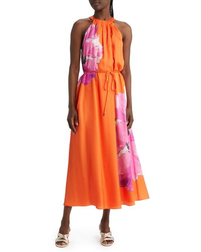 Ted Baker Immia Floral Halter Tie Waist Maxi Dress - Orange
