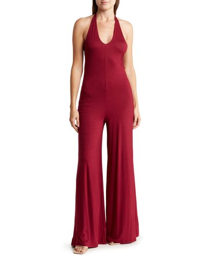 Go Couture Wide Leg Halter Jumpsuit - Red