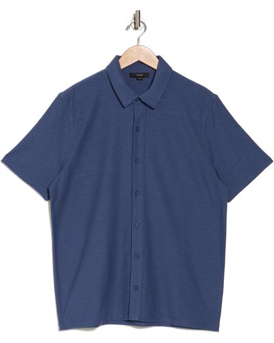 Vince Heavy Slub Short Sleeve Button-up Shirt - Blue