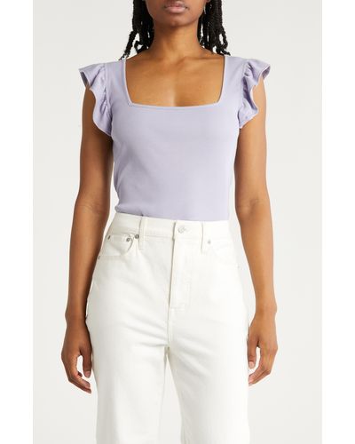 Melrose and Market Ruffle Sleeve Square Neck Top - White