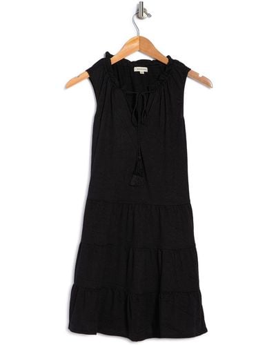 Max Studio Tassel Tie Sleeveless Tiered Shift Dress - Black