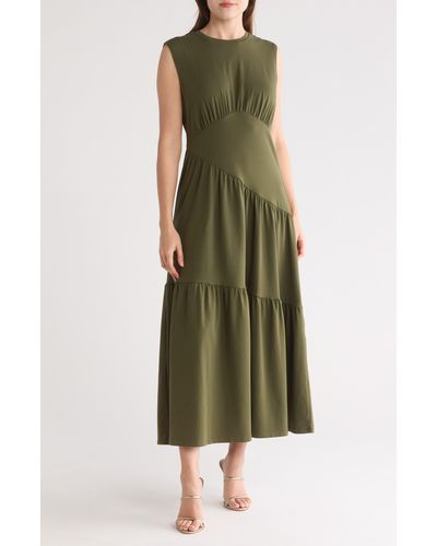 DKNY Tiered Stretch Cotton Maxi Dress - Green