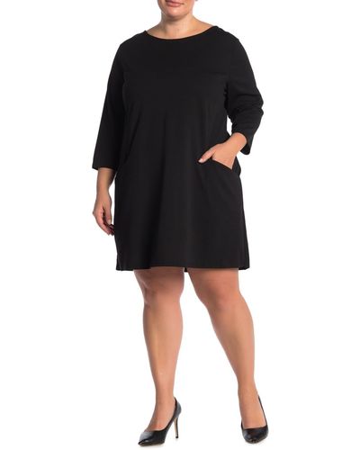 Nina Leonard Jewel Neck Three-quarter Sleeve High Tech Dress - Black