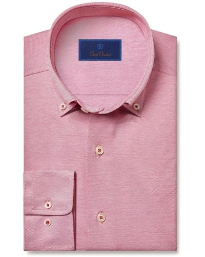 David Donahue Regular Fit Oxford Knit Dress Shirt - Pink