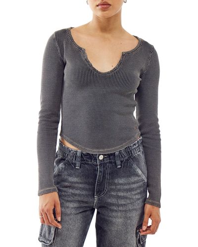 BDG Thermal Knit Notch Henley Top - Blue