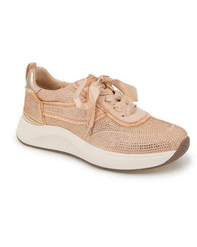 Kenneth Cole Claire Rhinestone Embellished Sneaker - Natural